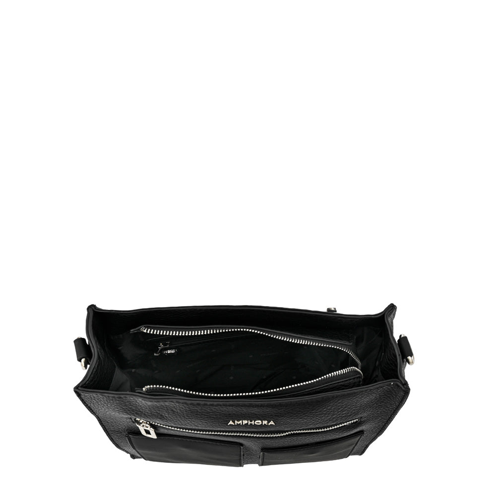 Silvia medium black textured crossbody wallet