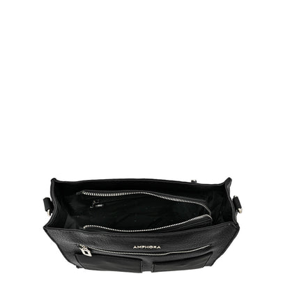 Silvia medium black textured crossbody wallet