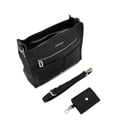 Silvia medium black textured crossbody wallet