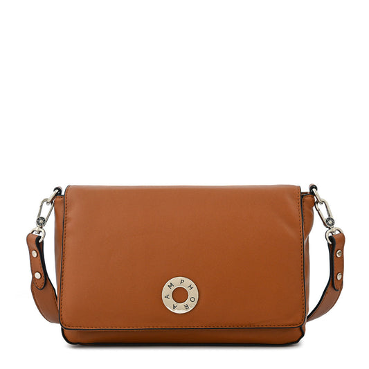 Shoulder bag with medium brown orienta lid