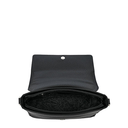 Crossbody wallet with medium textured black orieta cover