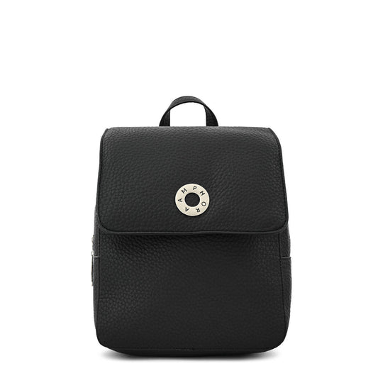 Textured black orienta medium lid backpack