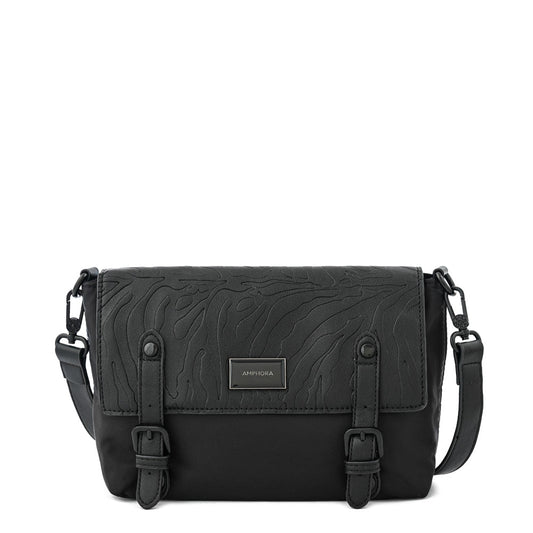 Textured Black Samira Medium Flip Crossbody Wallet