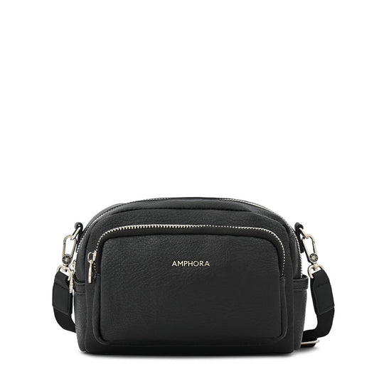 Textured Black Karina Medium Crossbody Wallet