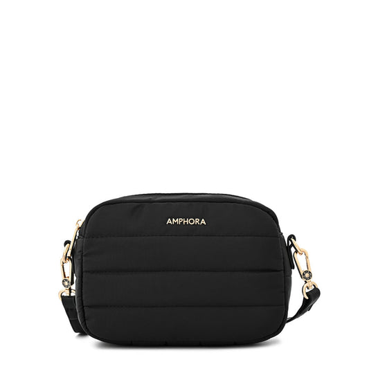 Small textured black maricel crossbody wallet