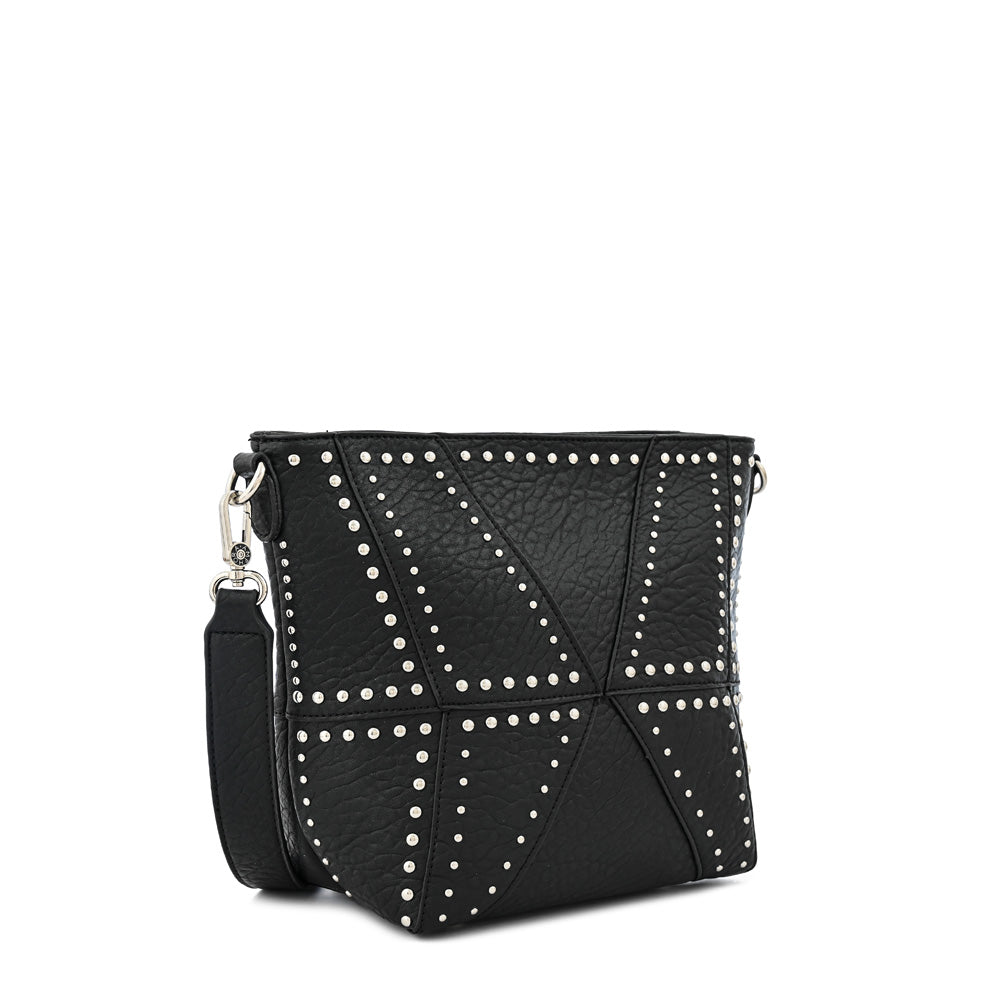 Textured black maurin straight cut crossbody wallet