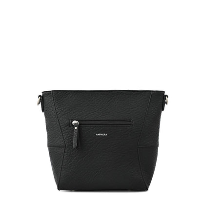 Textured black maurin straight cut crossbody wallet