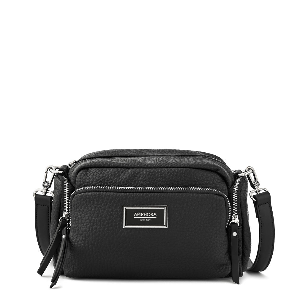 Ziva Medium Textured Black Crossbody Wallet