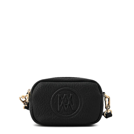 Delia small textured black crossbody wallet