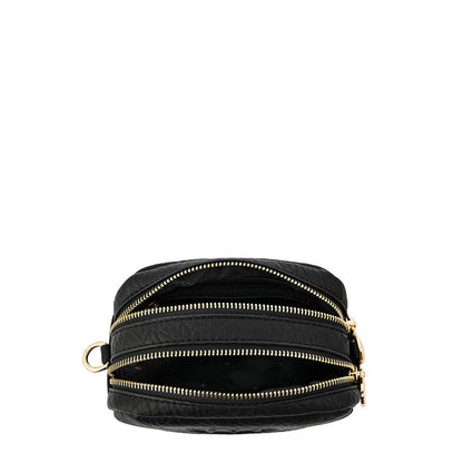 Delia small textured black crossbody wallet