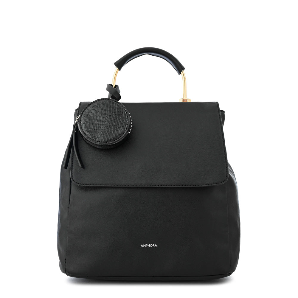 Benita medium black textured backpack with lid