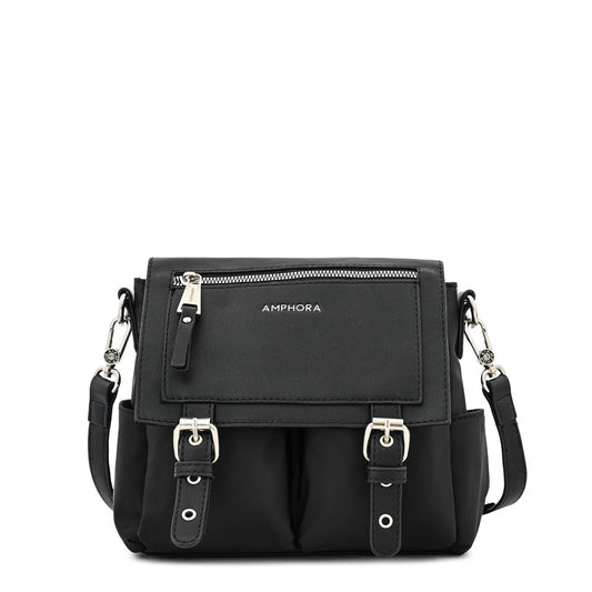 Textured Black Birgit Medium Crossbody Wallet