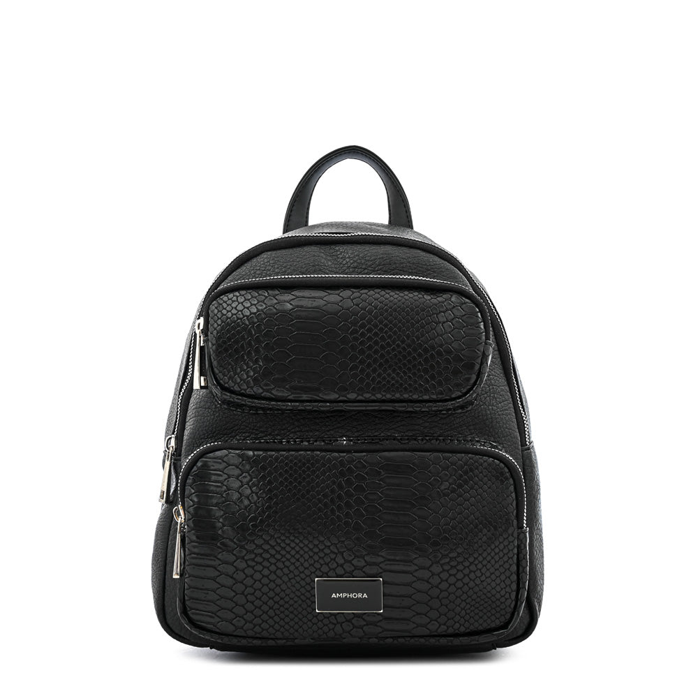 Debbie Medium Textured Black Backpack