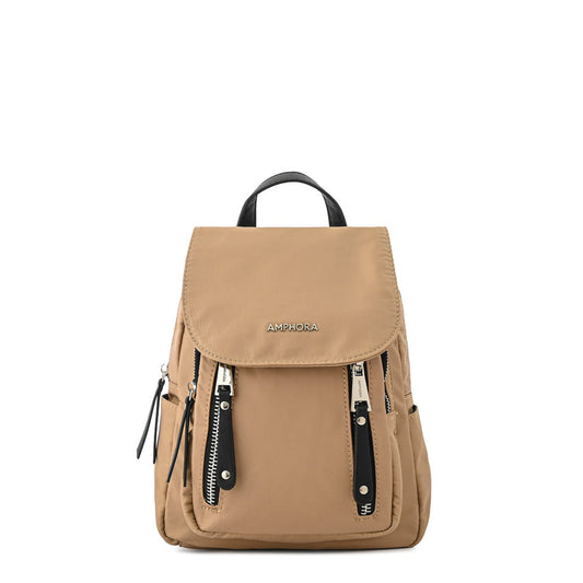 Small beige crofia backpack with lid
