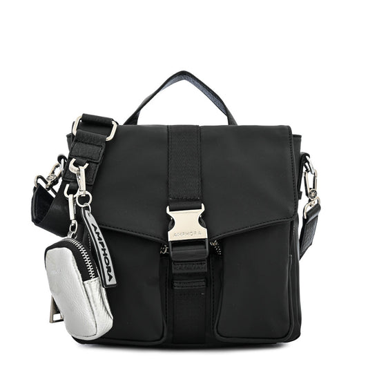 Textured black noa small backpack with lid