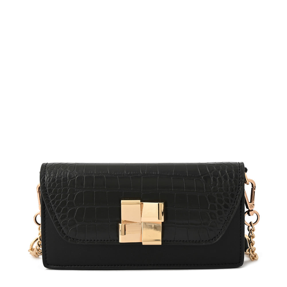 Hera small textured black crossbody wallet