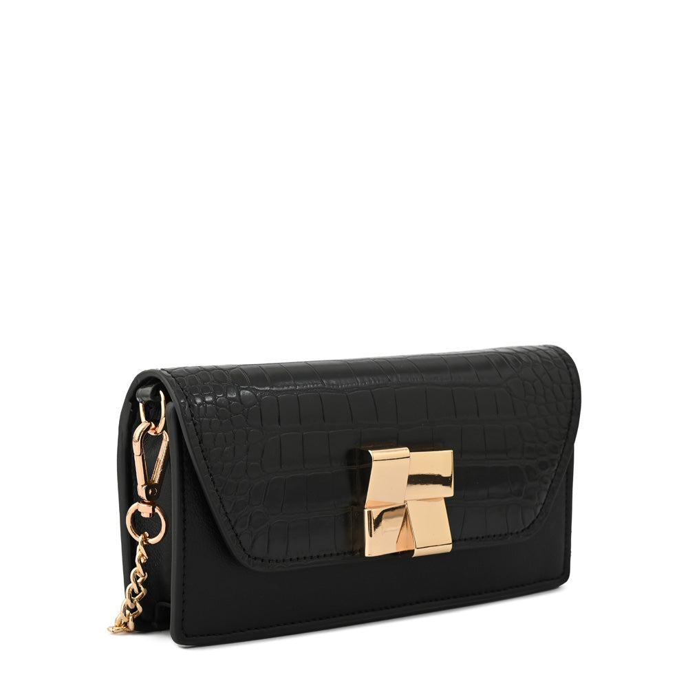 Hera small textured black crossbody wallet