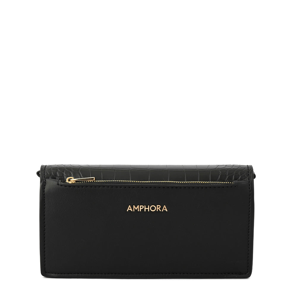 Hera small textured black crossbody wallet