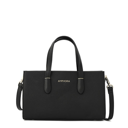 Textured black sarai medium two-handle wallet