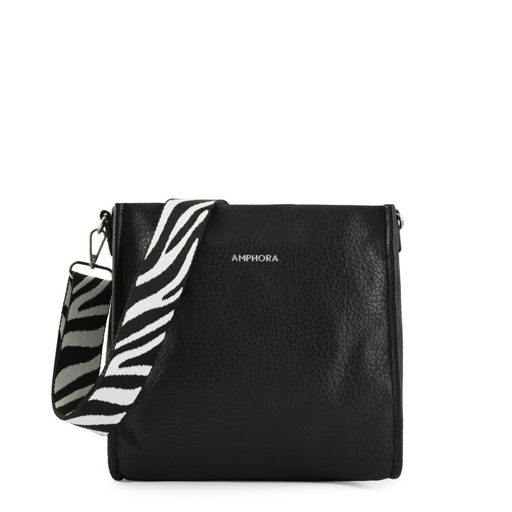 Medium black zèbre crossbody wallet