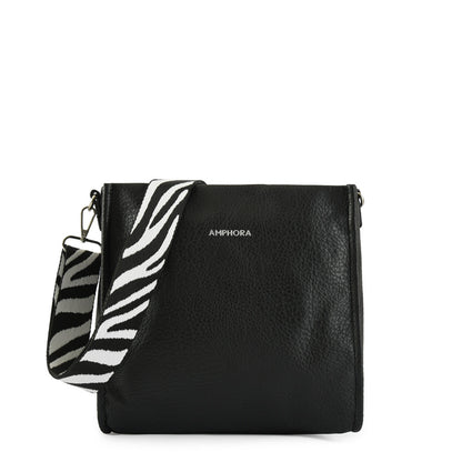 Medium black zèbre crossbody wallet