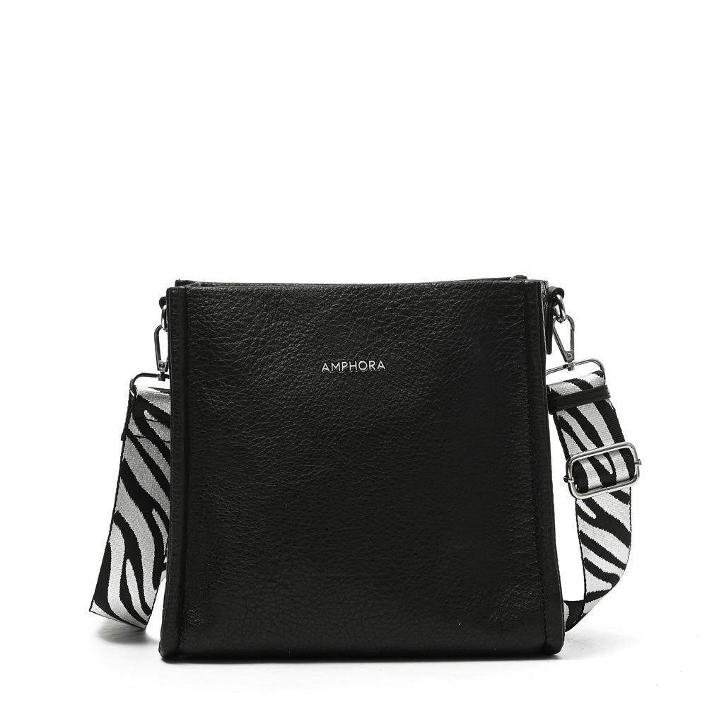 Medium black zèbre crossbody wallet