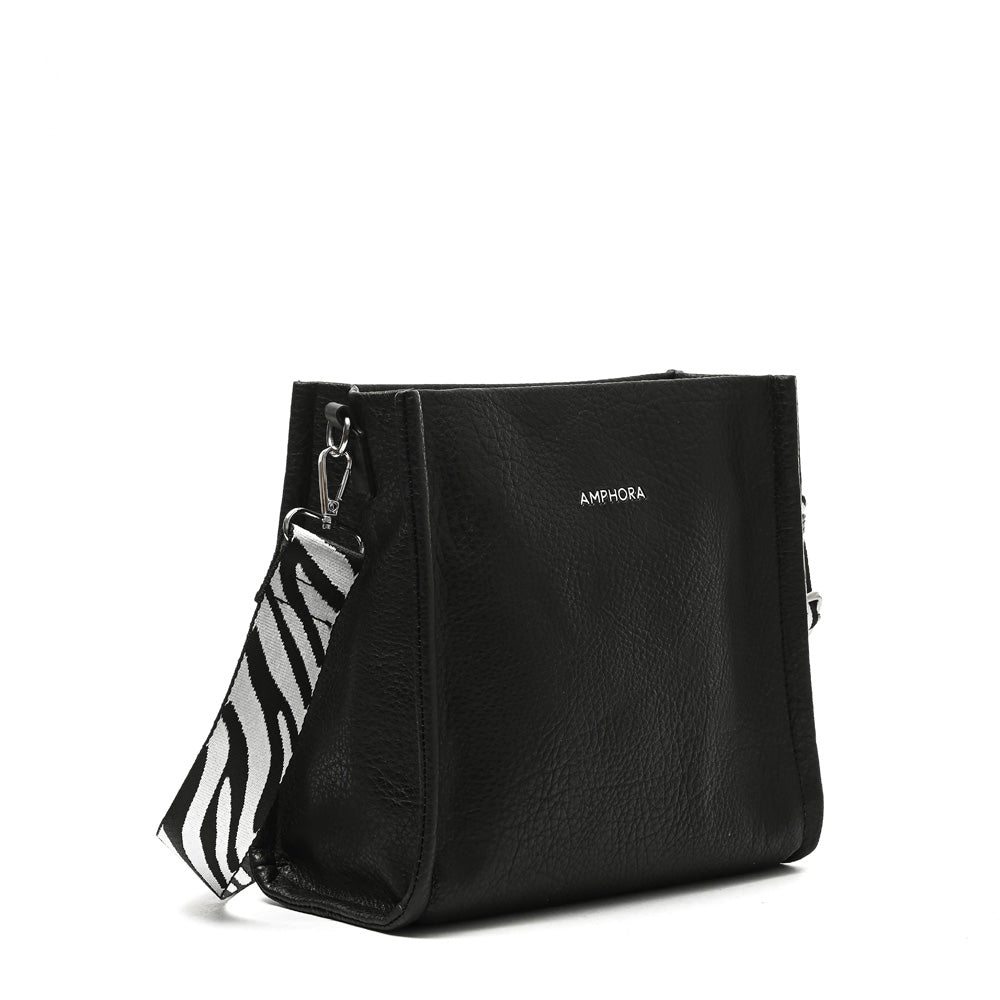 Medium black zèbre crossbody wallet