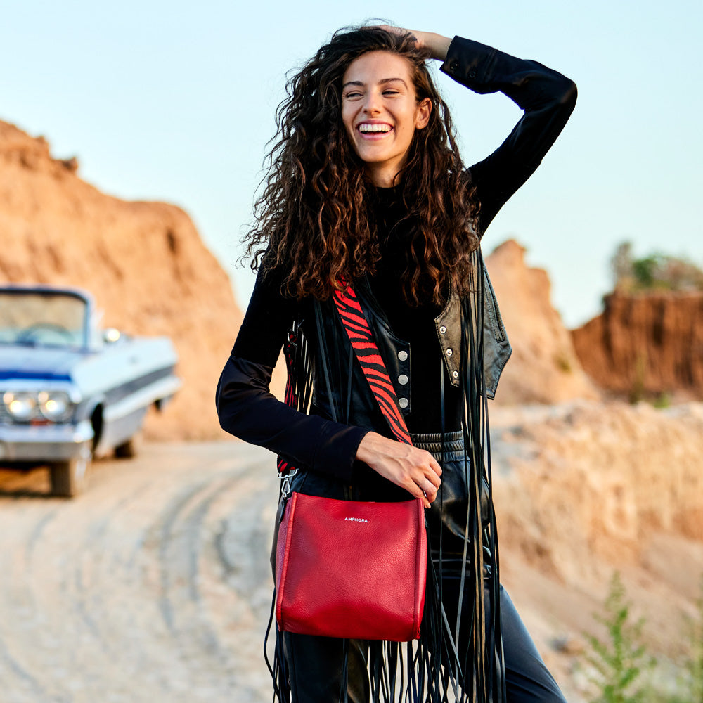Medium red zèbre crossbody bag