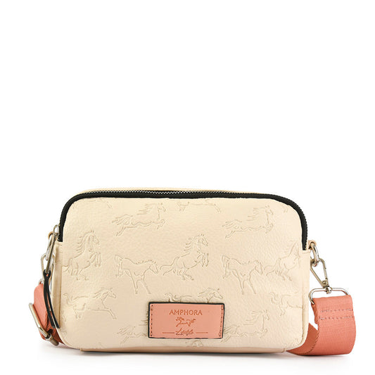 Small ecru white horse crossbody bag
