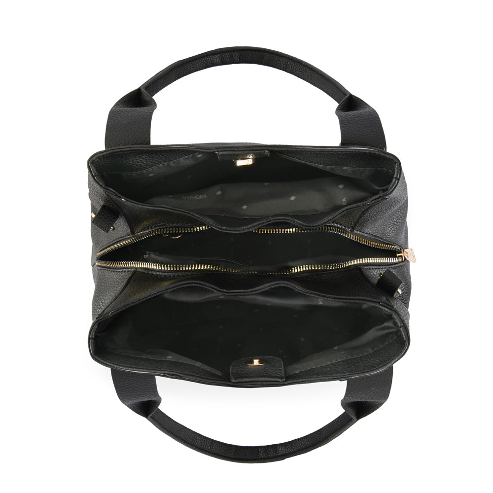 Wallet Two Handles Three divisions large black mousa