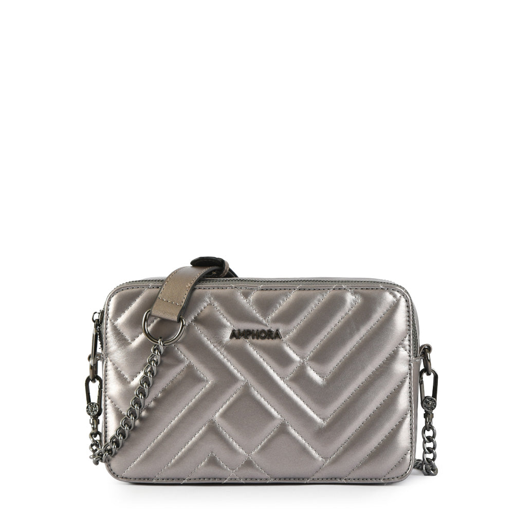 Small dark silver brunet crossbody wallet