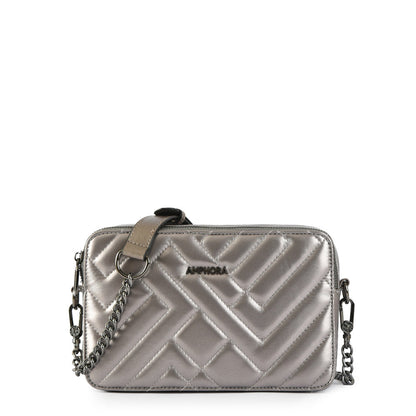 Small dark silver brunet crossbody wallet