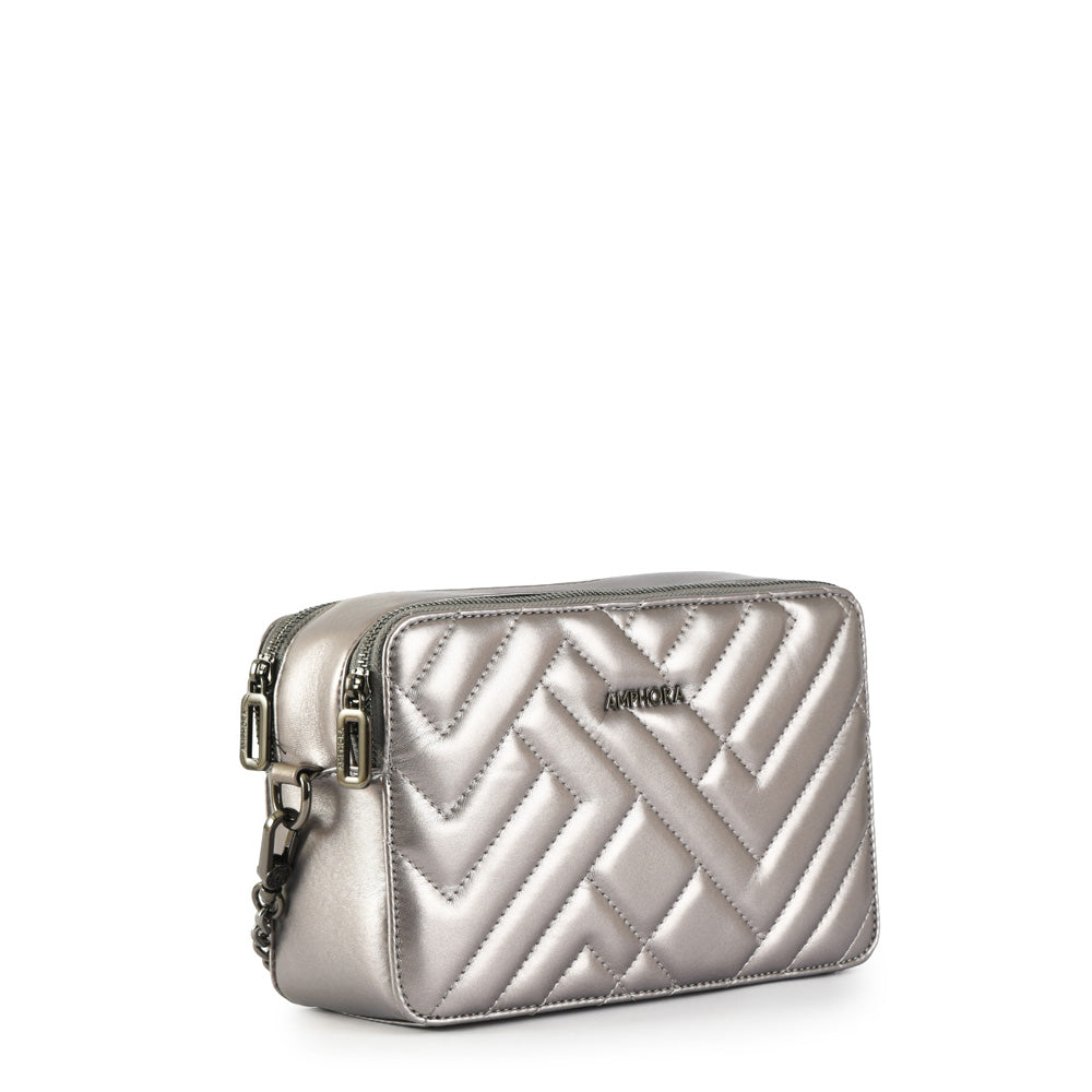 Small dark silver brunet crossbody wallet