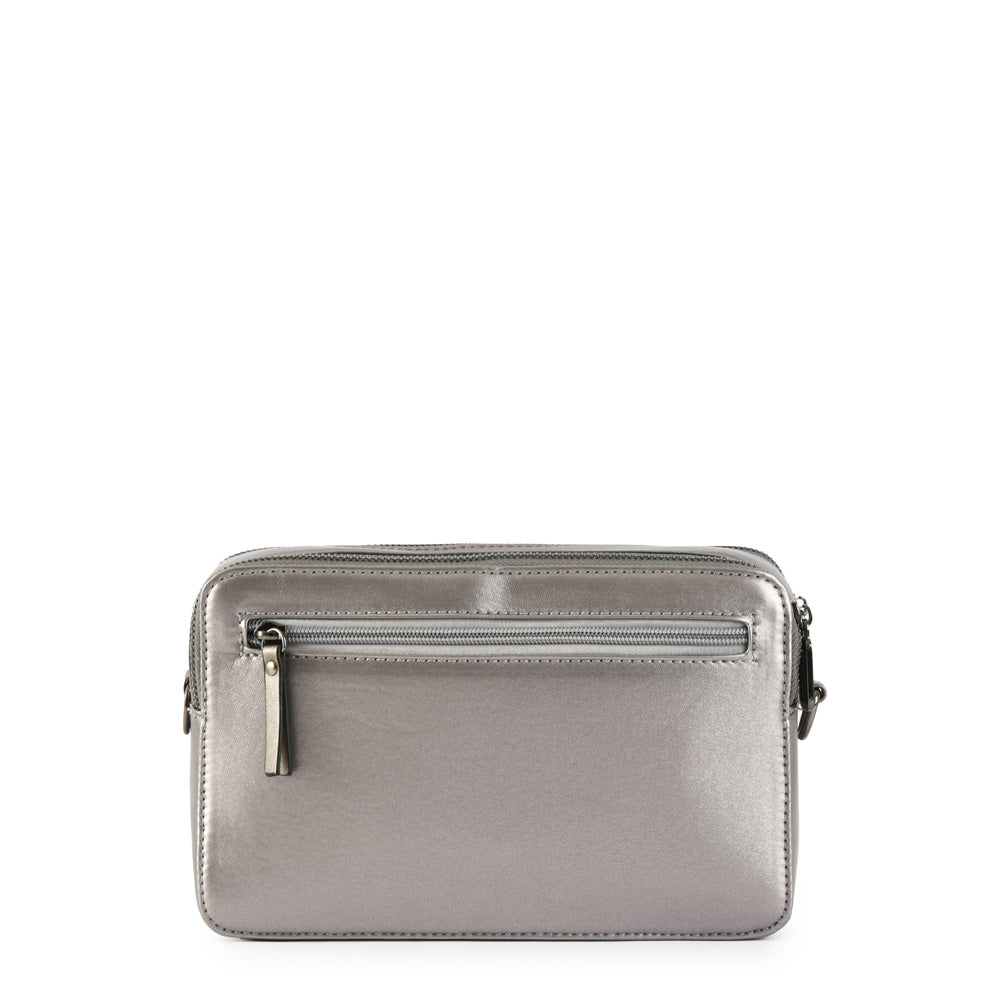 Small dark silver brunet crossbody wallet