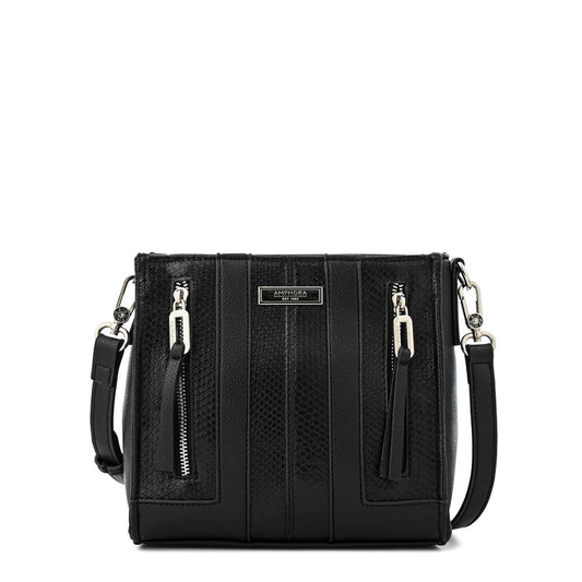 Medium textured black bluma crossbody wallet