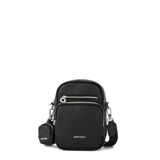 Small textured black Maia crossbody wallet