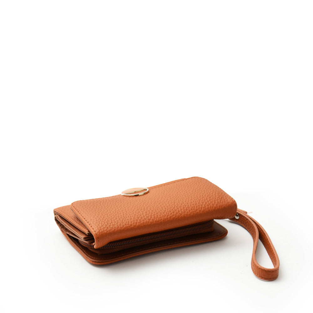 amphora nougat billetera mediano con cierre exterior camel