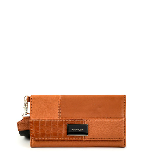 Renate brown checkbook with flap