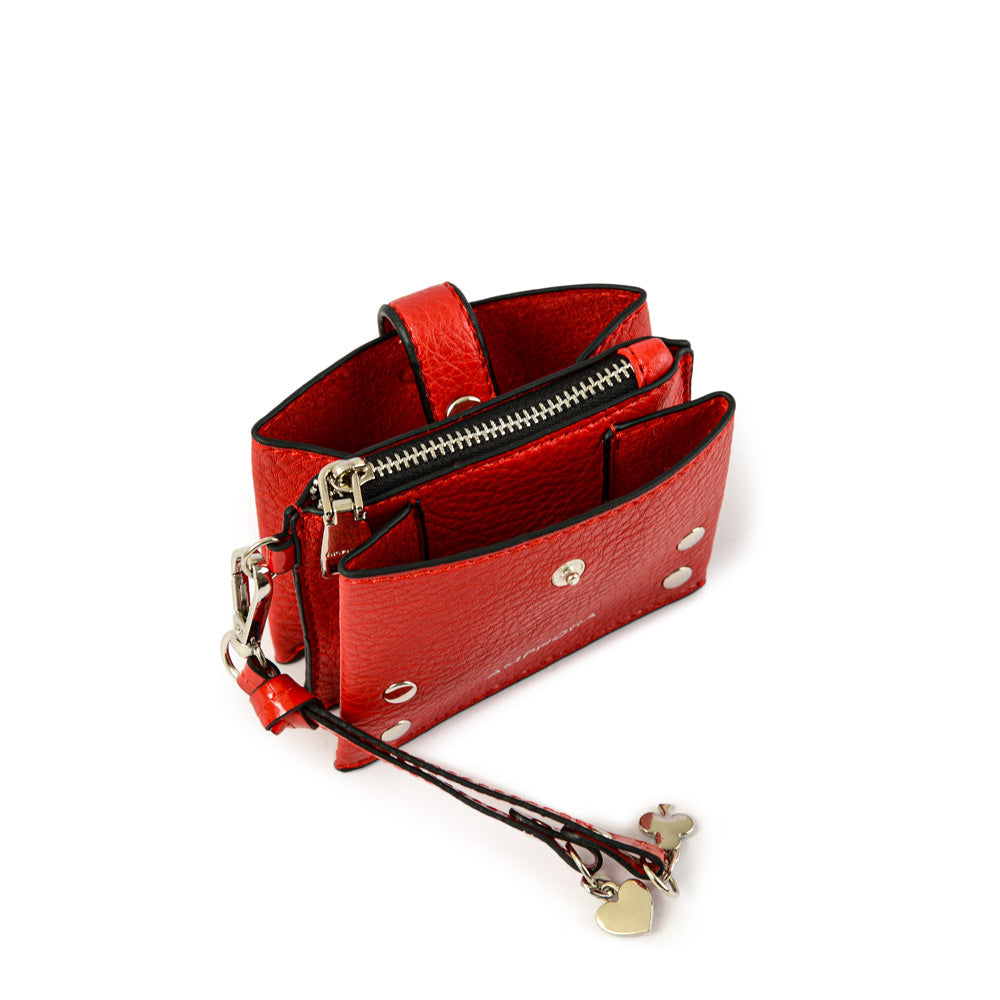 Small red douce exterior closure wallet