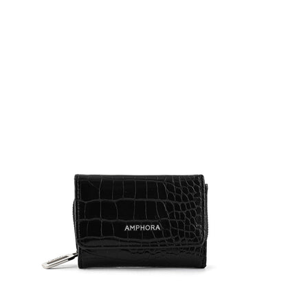 Black Croccos Small Exterior Zip Wallet