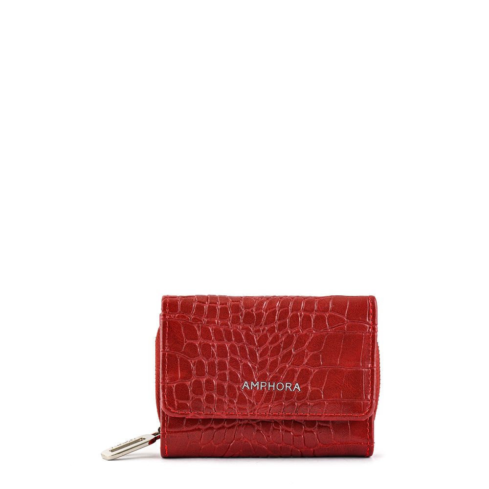 Small Croccos Red Exterior Closure Wallet