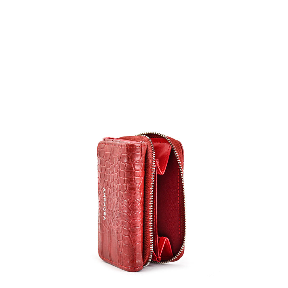 Small Croccos Red Exterior Closure Wallet