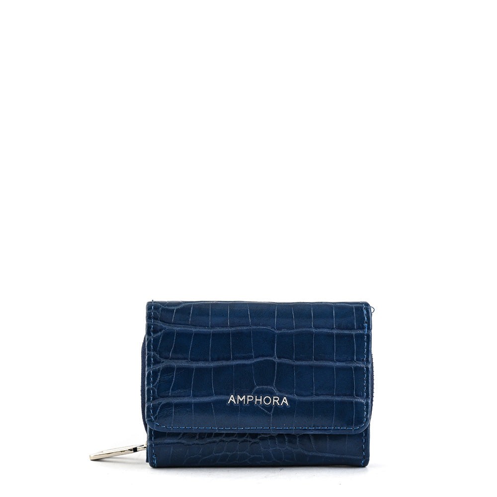 Small Croccos Dark Blue Exterior Closure Wallet