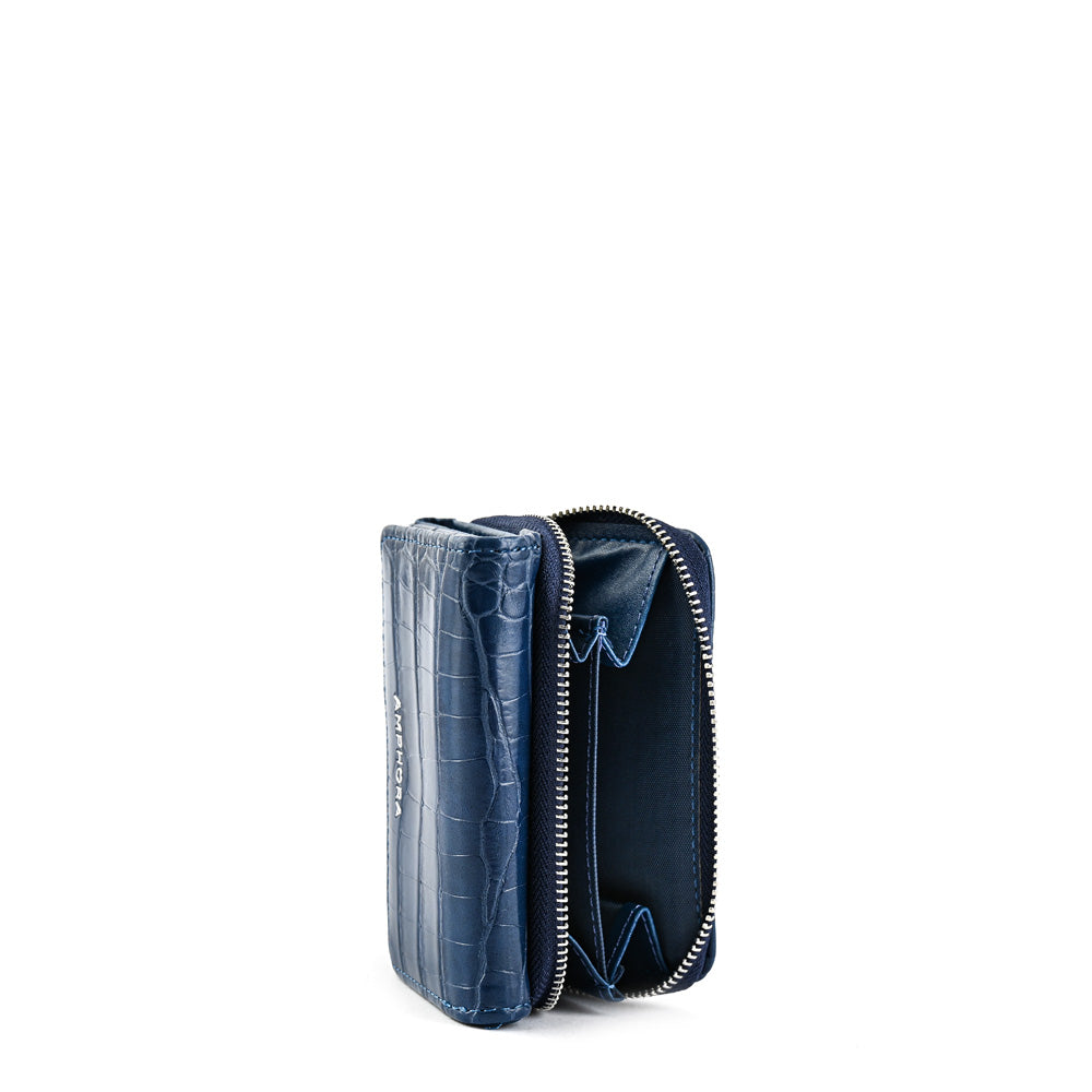 Small Croccos Dark Blue Exterior Closure Wallet