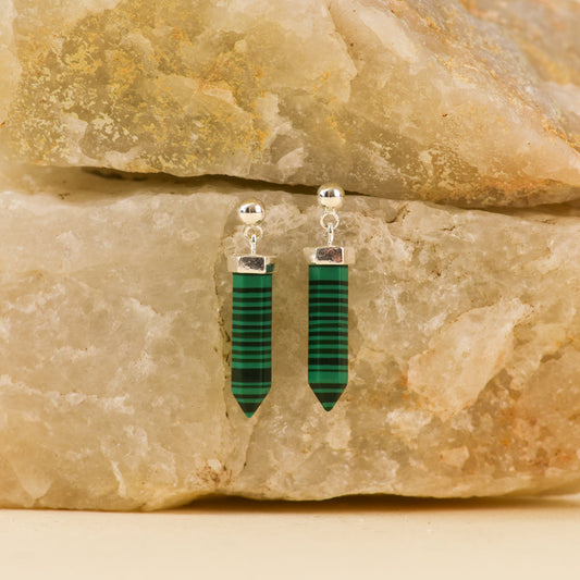 Hoops with silver malachite pendant