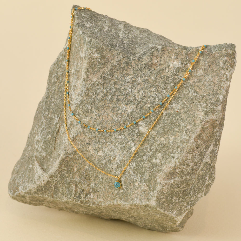 Golden double turquoise necklace