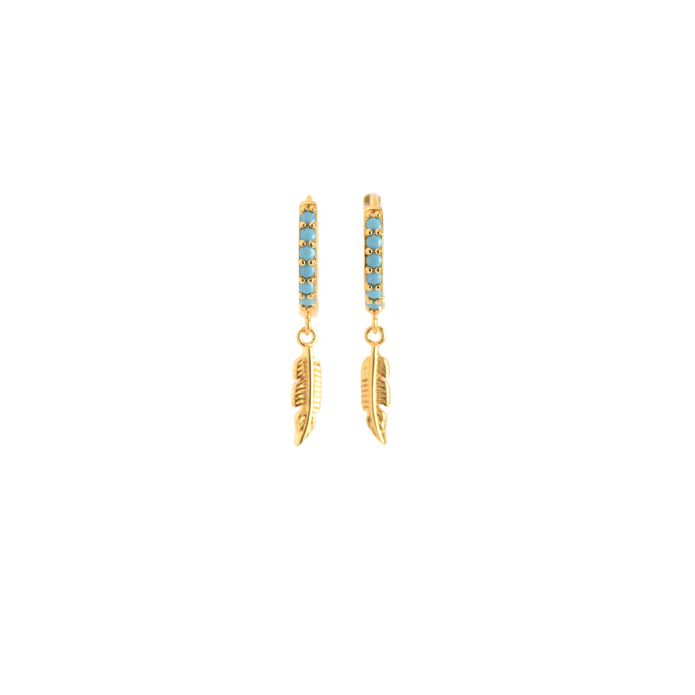 Golden feather hoop earrings