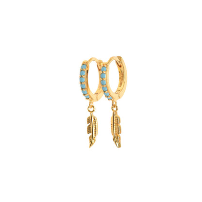 Golden feather hoop earrings