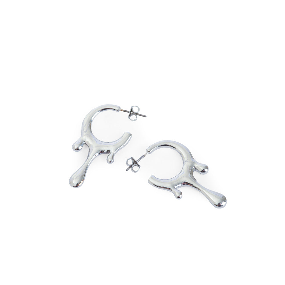 Silver hoop drop earrings