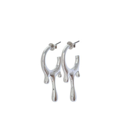Silver hoop drop earrings